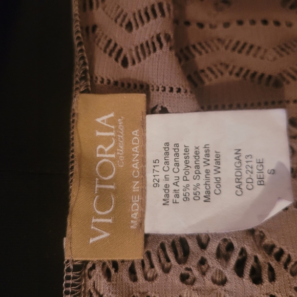 Victoria Collection Eyelet Beige And Black Open Front Cardigan S - Picture 6 of 6